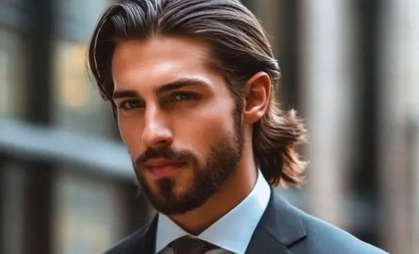 Slicked-Back Long Hair with Beard