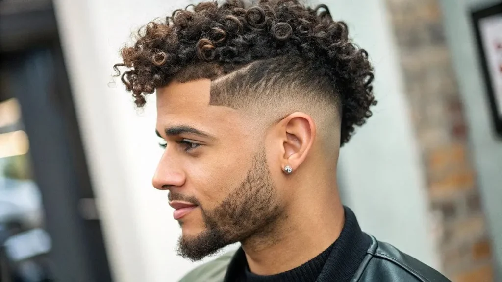 Temple Fade with Curly Top