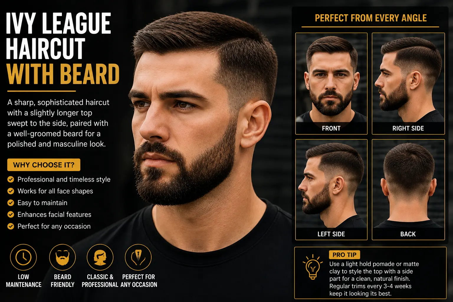 Ivy League Haircut with Beard